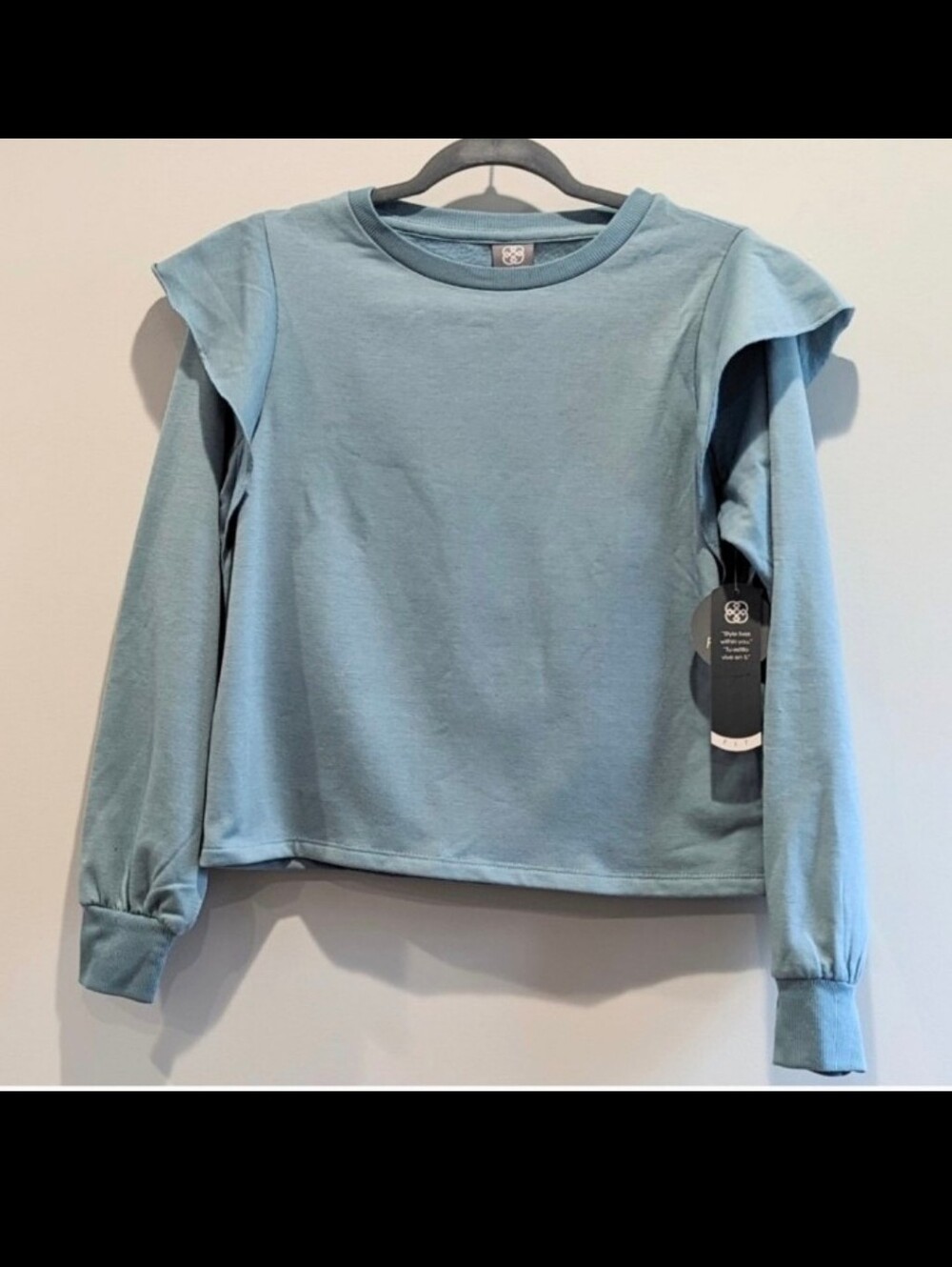 Womens Cropped Sweatshirt Small Fleece Baby Blue Whimsical Athleisure